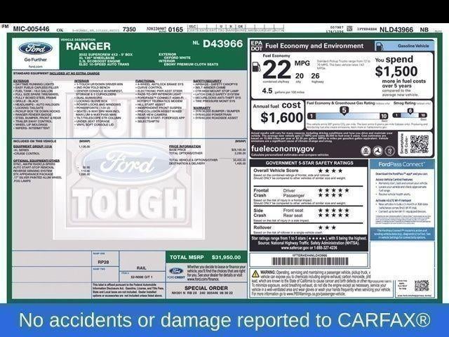 2022 Ford Ranger XL 2WD SuperCrew 5' Box