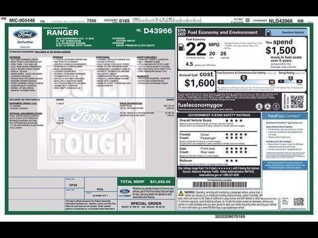 2022 Ford Ranger XL 2WD SuperCrew 5' Box