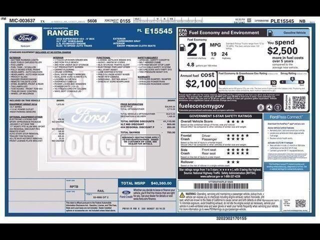 2023 Ford Ranger XLT 4WD SuperCrew 5' Box