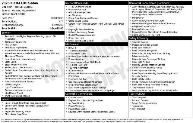 2026 Kia K4 LXS Sedan