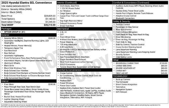 2025 Hyundai ELANTRA SEL Convenience IVT
